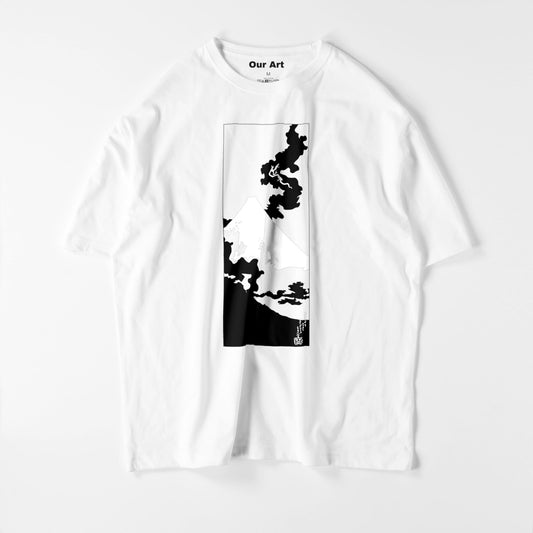 Dragon de fumée s'échappant du mont Fuji (t-shirt blanc)